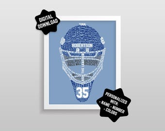 Personalized Hockey Goalie Mask Word Art Digital Download: Custom Colors, Name & Number
