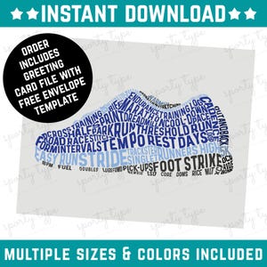 Zapatillas de running con diseño tipográfico digital, incluye tarjeta de felicitación para descargar, regalo de última hora.