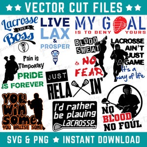 Lacrosse SVG & PNG Bundle – 10 Original Designs For Craft Cutters, Make Decals, Stickers, Vinyl Transfers For T-Shirts, Instant Download