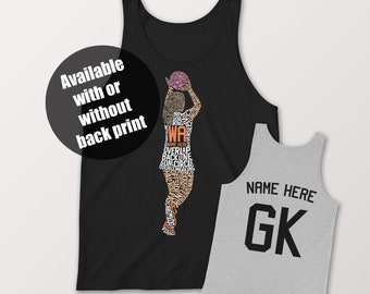 Netball Word Art Unisex Tank Top, Customize With Name & Position Letters And In Any Colors, Sizes From XS to 2XL, Netball Player Vest Top