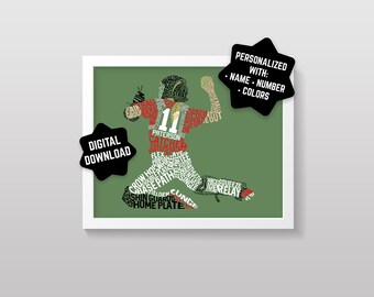 Personalized Softball Catcher Word Art Printable: Custom Colors, Name & Number (Download)