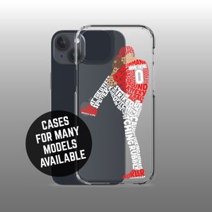 Baseball Boxer Wort Kunst klare Hülle für iPhone, anpassen mit Name & Nummer, beliebige Teamfarben, iPhone 16, 16 Plus, 16 Pro Max, 15 und mehr