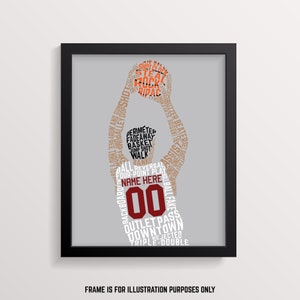 Basketball Word Art Print, Customize With Name & Number And In Any Colors, Male Player Version, Multiple Sizes Available