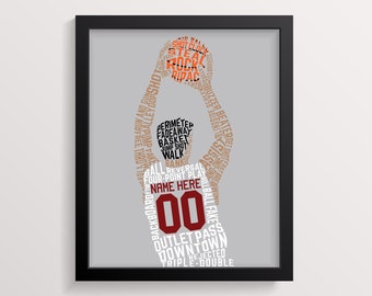 Basketball Word Art Print, Customize With Name & Number And In Any Colors, Male Player Version, Multiple Sizes Available