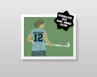 Personalized Field Hockey Player Word Art Print: Custom Name, Number, Colors