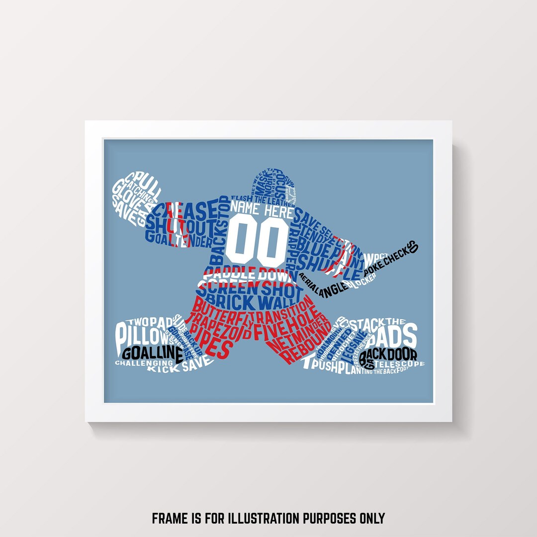 Hockey Goalie Word Art Print Customize With Name & Number and Etsy
