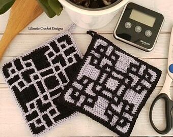 Sasan | Crochet Potholder and Afghan Block Pattern, Instant PDF download, English, Home Decor, Pillow, Cushion, Blanket, Hot pad