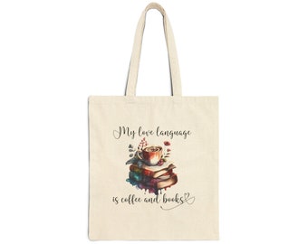 Koffie en boeken zijn mijn liefdestaal Tote Bag, herbruikbare tas, bibliothecaris, leraar, boekenliefhebber cadeau, canvas draagtas