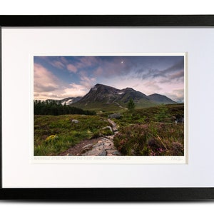 Moon over Buachaille Etive Mòr from West Highland Way, Glen Coe Scotland - A4 (40x30cm) Framed Scottish Fine Art Print by Neil Barr