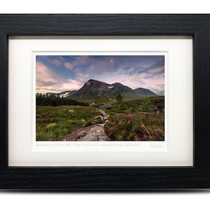 Moon over Buachaille Etive Mòr from West Highland Way, Glen Coe Scotland - A6 (7&quot; x 5&quot;) Framed Scottish Fine Art Print by Neil Barr