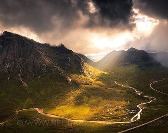 Glen Coe Highlands Buachaille Etive Mor Schottland - Großer Panorama Ungerahmt Fine Art Photo Print von Neil Barr von NB Photography