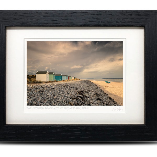 Findhorn Beach Huts, Burghead Bay, Moray, Scotland - A6 (7" x 5") Framed Scottish Fine Art Photo Print by Neil Barr of NB Photography