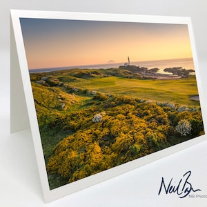Phare de Turnberry, parcours de golf et Ailsa Craig, Ayrshire - carte de voeux écossaise par le photographe paysagiste Neil Barr - intérieur vierge