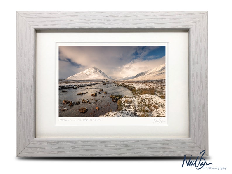 A6 Buachaille Etive M\u00f2r A6 Scotland Framed Scottish Fine Art Photo Print by Neil Barr of NB Photography Glen Coe in snow 7 x 5