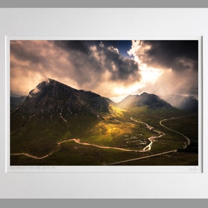 Buachaille Etive Mòr & Lairig Gartain from Beinn a&#39;Chrulaiste, Scotland - A3 (50x40cm) Unframed Scottish Fine Art Print by Neil Barr