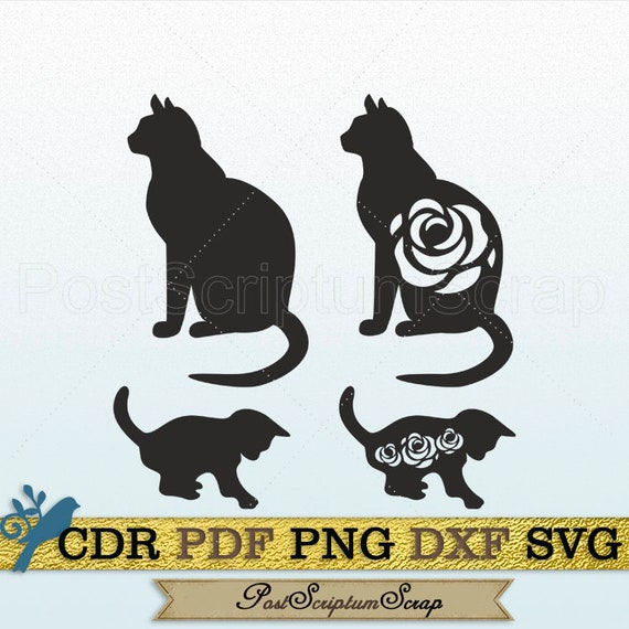 Download Cat Silhouette Animal Svg File Clipart Cricut Rose Vector Etsy