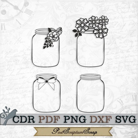 Download Mason Jar Svg Set Design Clipart Silhouette Kitchen Bundle Etsy