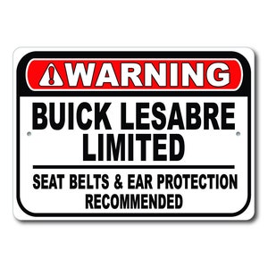 Buick Lesabre Limited Warnschild, Sicherheitsgurte und Gehörschutz empfohlen, Lesabre Limited Garage Decor Geschenk, Metall Buick Schild
