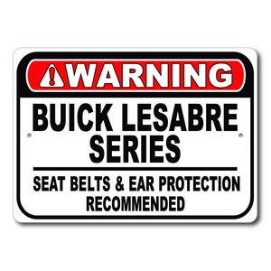 Buick Lesabre Series Warnschild, Sicherheitsgurte und Gehörschutz empfohlen, Lesabre Series Garage Decor, Buick Lesabre Series Metallschild