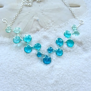 Teal Resin Necklace: Handmade Silver Wire Ocean Jewelry