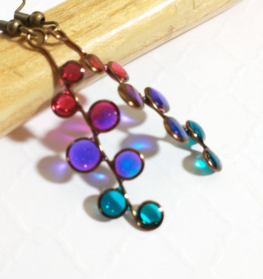 Magenta Blue and Purple Stained Glass Earrings Suncatcher Etsy