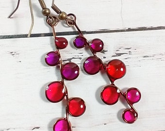 pink berry stained glass earrings suncatcher earring hot pink stain glass jewelry colorful vibrant magenta earring lightweight