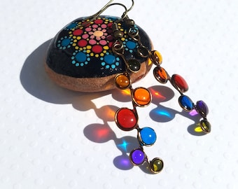 Valentine rainbow stained glass earrings | rainbow resin earrings | pride earrings | stain glass jewelry | dot art earrings