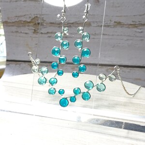 Stained Glass Jewelry Set Turquoise Necklace Earring Handmade Resin Pendant Women Beach Accessory Cruise Vacation Ocean Wave Design Teal image 6