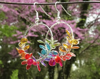 rainbow flower earrings stained glass resin jewelry: cheerful gift