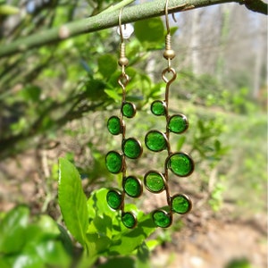 Emerald Green Resin Earrings: Handmade Stained Glass Style Plant Lover Gift