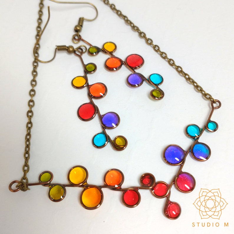 jewelry gift Set rainbow earrings and necklace for pride month image 3