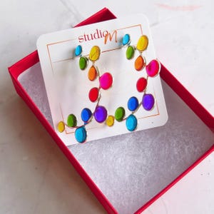 Stained Glass Resin Rainbow Hoop Earrings: Colorful Fall Fashion