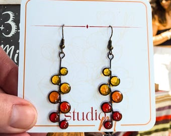 Red Orange Resin Dangle Earrings: Light weight, handmade cheerful Colors