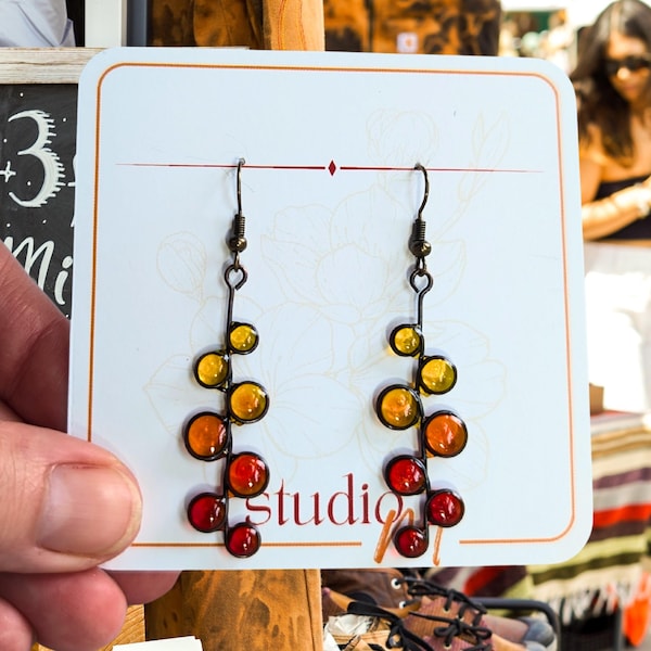 Red Orange Resin Dangle Earrings: Light weight, handmade cheerful Colors