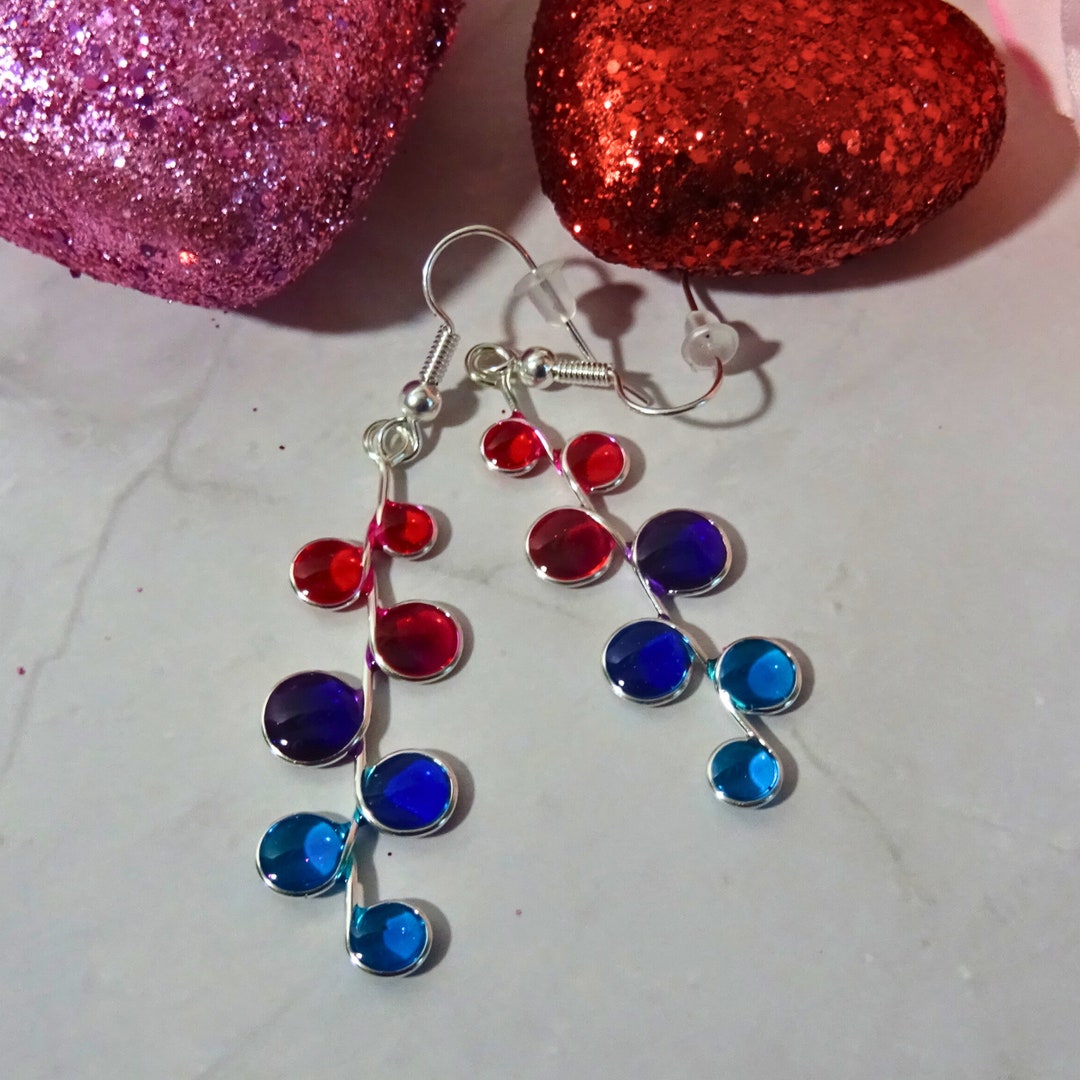 Pink Blue and Purple Stained Glass Earrings Silver Valentine's Earrings