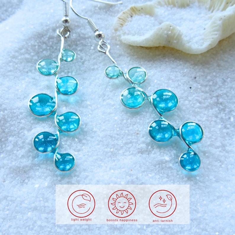 Ocean Inspired Jewelry Collection Handmade Resin Set Turquoise Necklace Earring Matching Pair Teal Wave Design Beach Accessory Women Cruise Vacation Essential Stained Glass Effect Lightweight Comfortable Wear Perfect Gift Ocean Lover