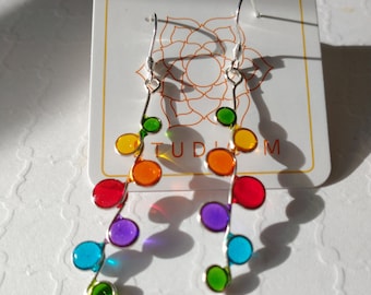 rainbow stained glass earrings silver rainbow pride resin earrings stain glass jewelry vibrant lightweight jewelry for mom gift for teacher