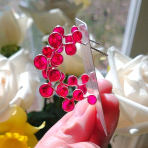pink stained glass hoop earrings colorful lightweight fall fashion accessory