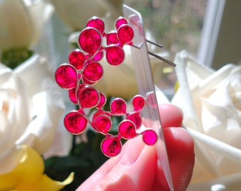 pink stained glass hoop earrings colorful lightweight fall fashion accessory