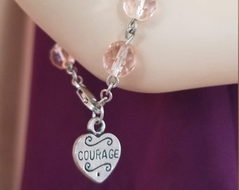 Pink Charm Bracelet with Sterling Silver Courage Heart