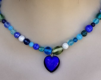 Blue Glass Heart Necklace