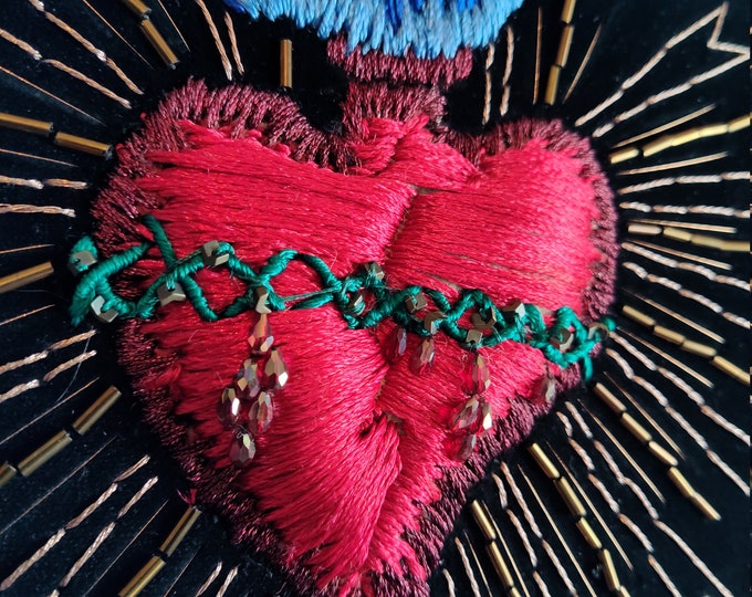 Sacred Heart Hand Embroidered Wall Art