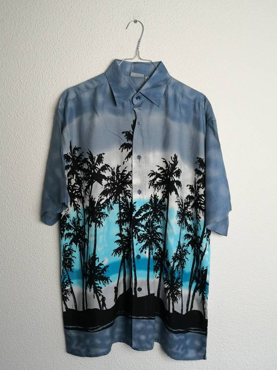 Vintage 90's overhemd / Hawaii / print / blauw / … - image 4