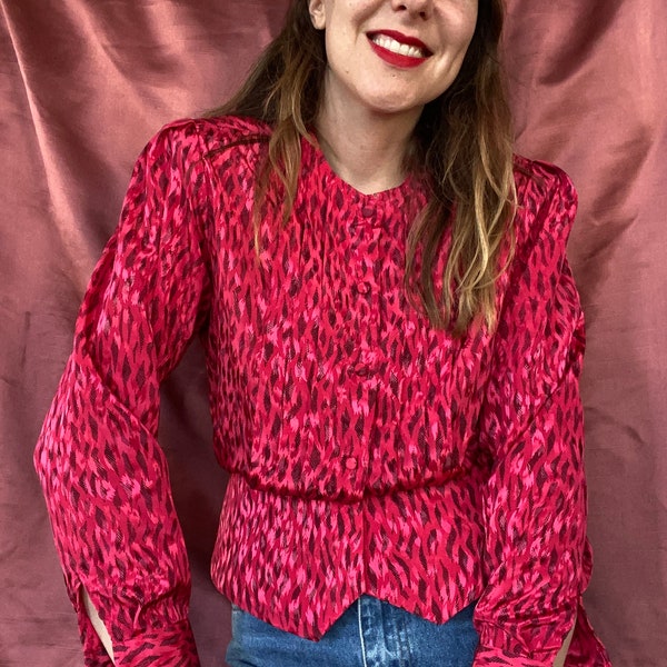 Vintage 90s blouse - red/pink - print -36/S/small