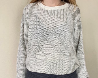 Vintage 90s trui - gebroken wit - grijs / zilver