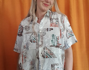 Vintage-Bluse - 90er / 90er Jahre - Druck - Muster-42/XL