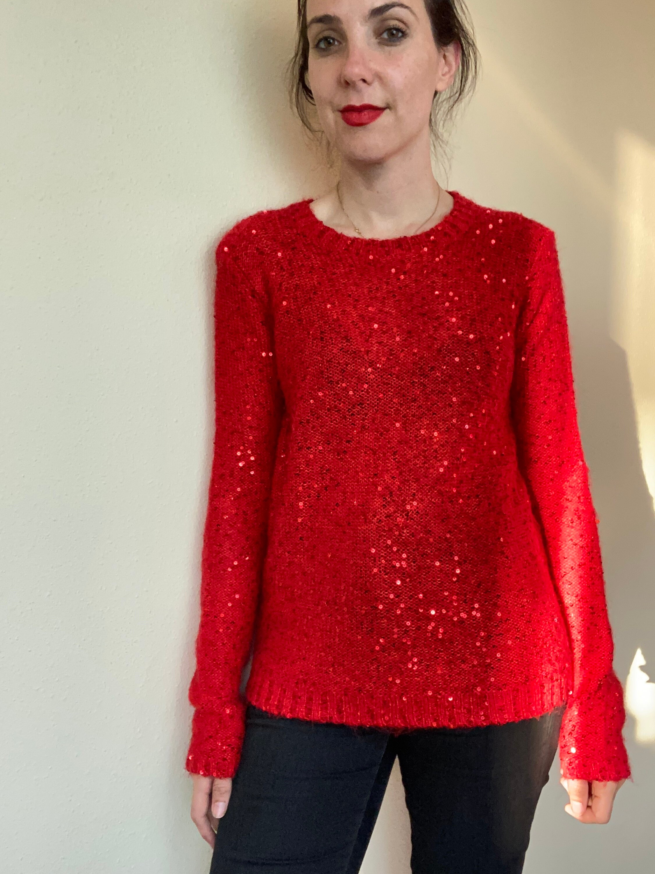 HippieGaloreVintage Red Glitter Sweater / Red / Medium / M / Sweater 3suisses