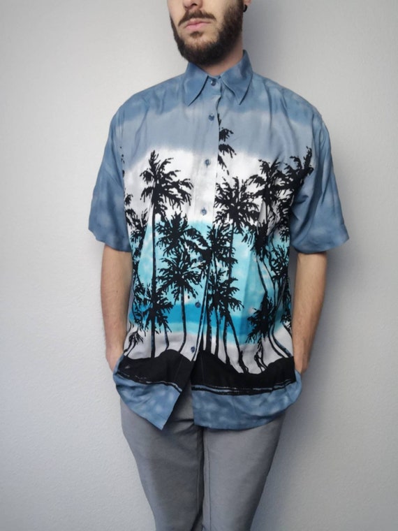 Vintage 90's overhemd / Hawaii / print / blauw / … - image 2