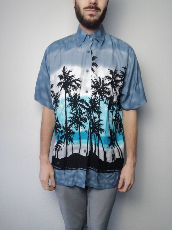 Vintage 90's overhemd / Hawaii / print / blauw / … - image 1