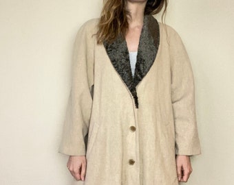 Vintage coat / cloak - beige - collar - 40 / L / Large